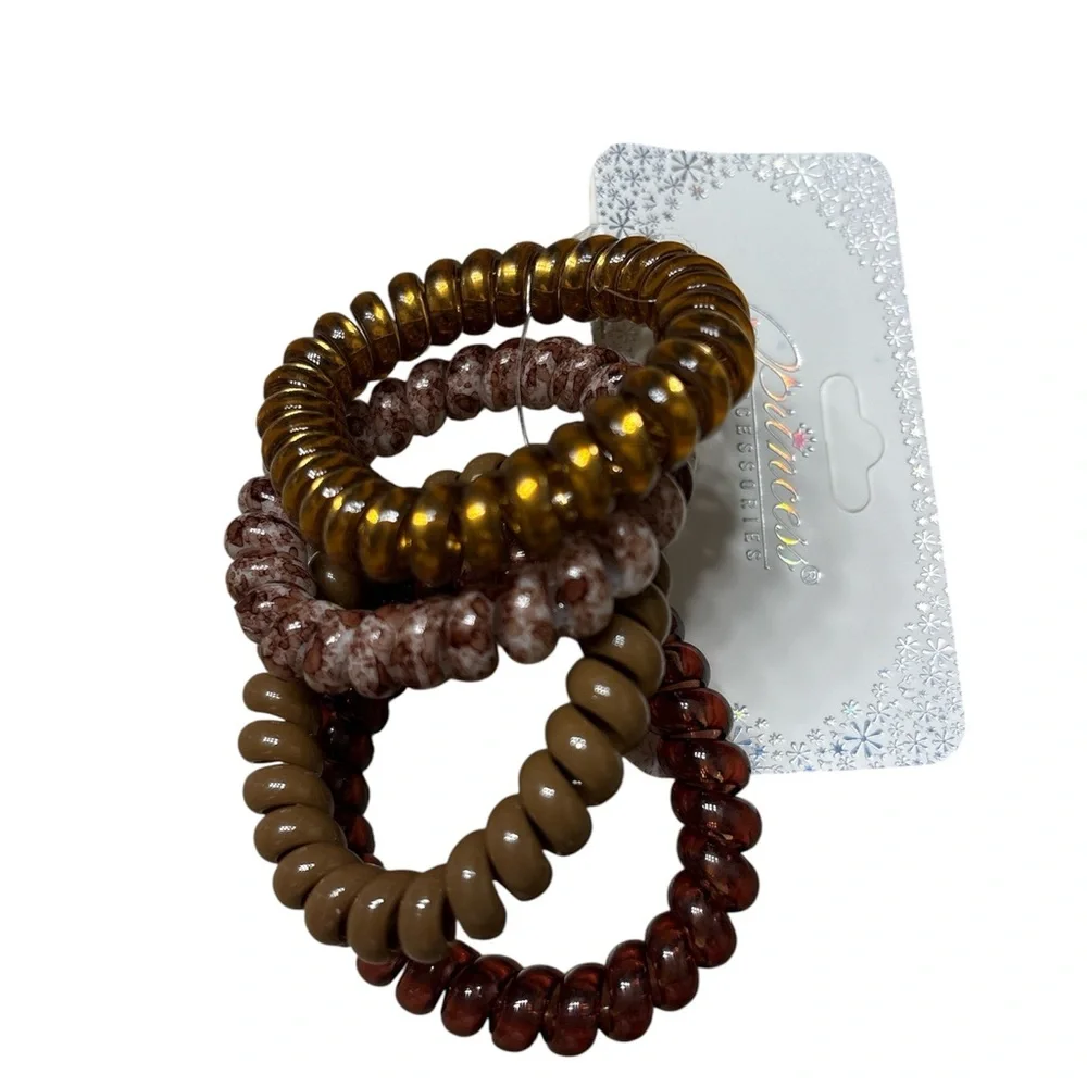 New - 4pk Spiral Hair Ties - Brown  Tones - Picture 2 of 2